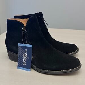 White Mountain Altos Suede Ankle Boots Size 9 M Black Side Zip Block Heel NWT